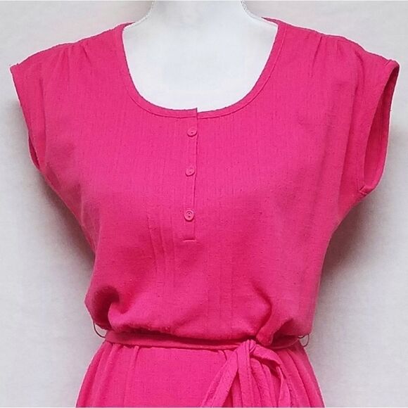𝅺VINTAGE 70s Route One Pink Tie Waist A-line Dress - Picture 3 of 10
